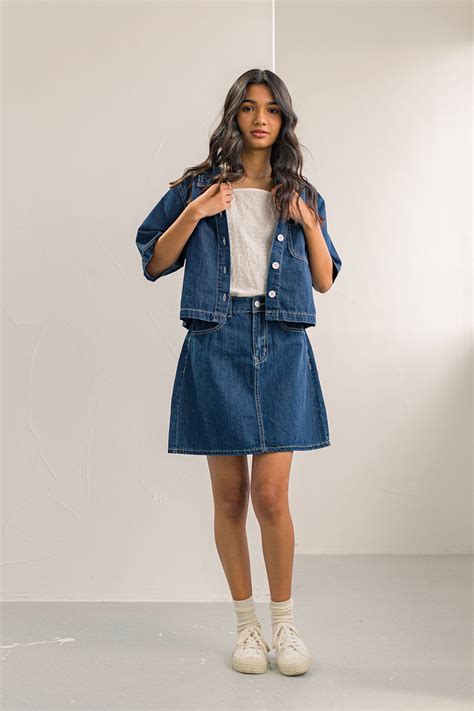 Denim Jacket And Skirt Set Dark Blue Skirt Set Skirts Denim