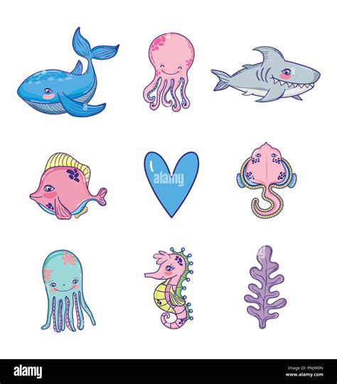 Set Of Sea Animals Cartoons Stock Vector Image And Art Alamy