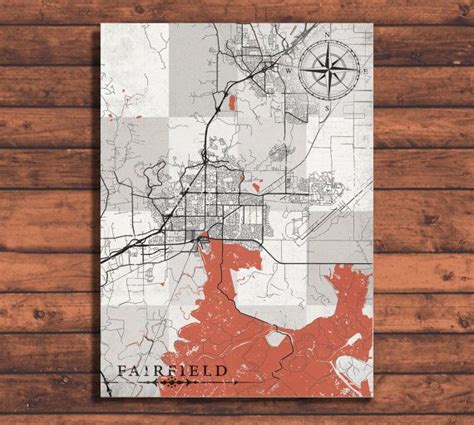 Fairfield California Vintage Map Fairfield City California Vintage Map