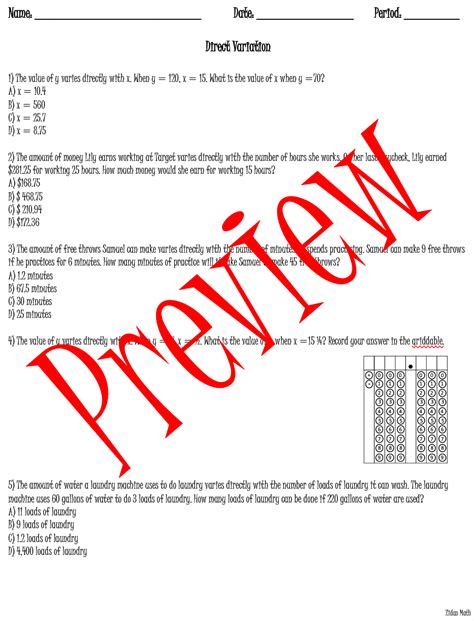 Variation Worksheet With Answers Worksheets For Kindergarten