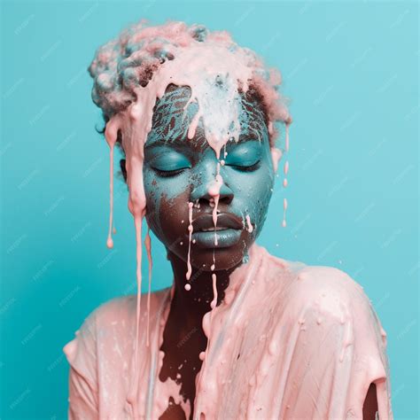 Premium Ai Image A Woman With Paint Dripping Down Her Face Is Covered