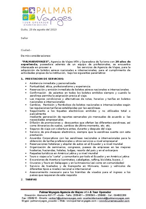Doc Carta Modelo Presentacion De Servicios Palmarvoyages