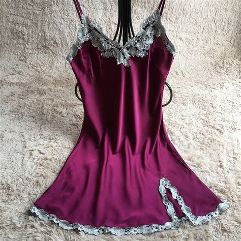Ladies Sexy Silk Satin Night Dress Sleeveless Nighties V Neck Nightgown