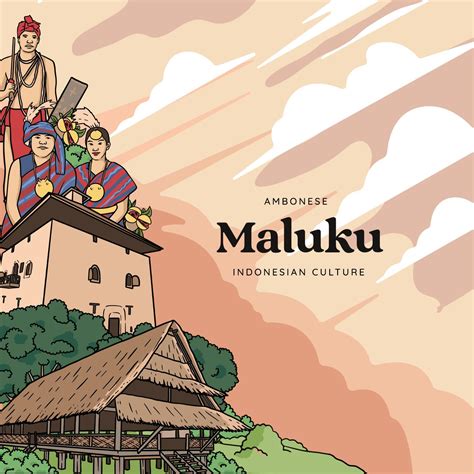 Set Maluku Illustration Hand Drawn Indonesian Cultures Background