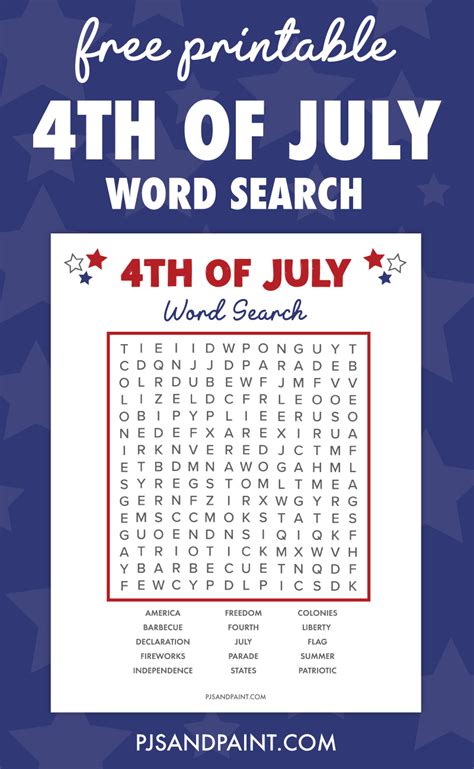 Free Printable 4th Of July Word Search Pjs And Paint