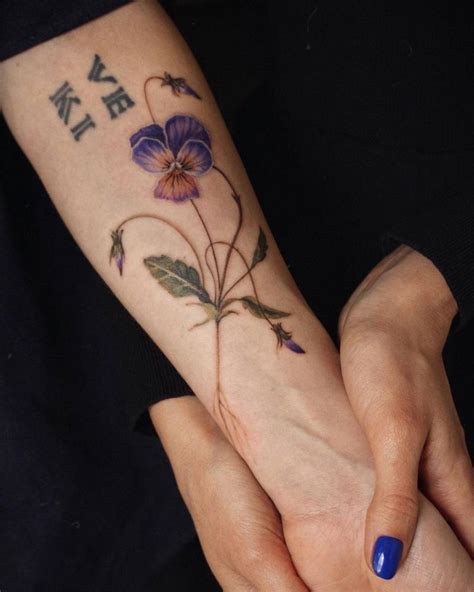 Watercolor Pansy Tattoo On The Inner Forearm