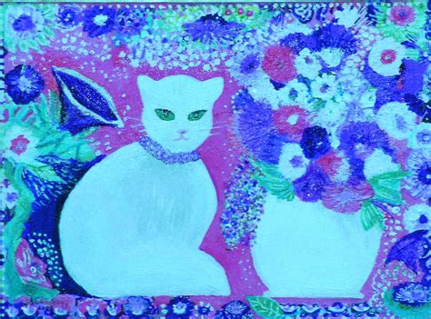 White Cat With Flowers Painting By Anne Elizabeth Whiteway Fine Art