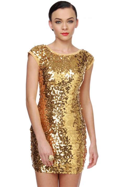 Sexy Gold Dress Sequin Dress Open Back Dress 8300
