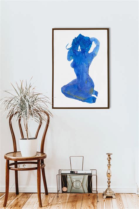 Set Of Blue Woman Nude Art Woman Back Abstract Minimalist Etsy