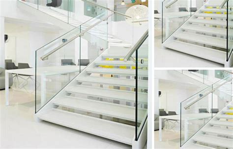 Double Stringer Customized Modern Steel Railing Frosted Glass L Shape