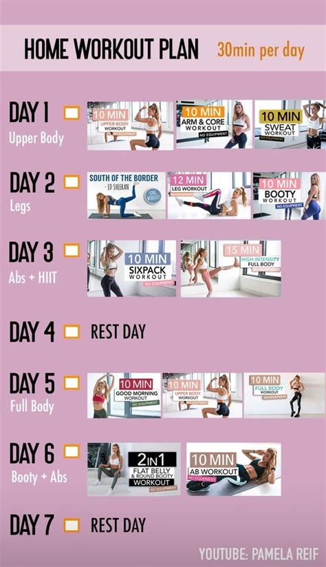 Pamela Reif Workout Plan Week 1 30 Min Per Day Workout Plan At