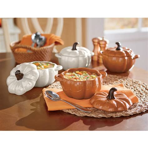 Set Of 4 Pumpkin Soup Bowls With Lids Ginnys