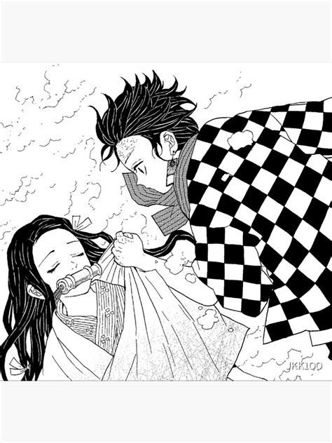 Tanjiro Kamado And Nezuko In Black And White Sticker For Sale By Jkk100
