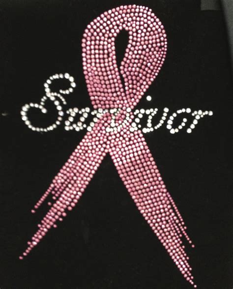 Pink Survivor Breast Cancer Ribbon Awareness Rhinestone Transfer