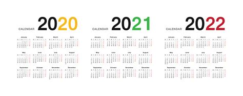 Jahr 2020 Und Jahr 2021 Und Jahr 2022 Kalender Vektordesignvorlage Einfaches Und Sauberes Design