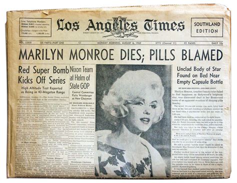 Lot Detail The Los Angeles Times Newspaper Reporting The Death Of Marilyn Monroe In La The