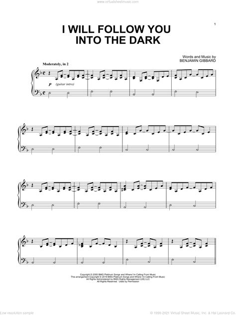 I Will Follow You Into The Dark Sheet Music For Piano Solo Pdf