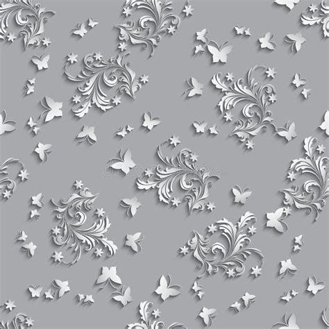 Seamless Pattern Background With Paper Flowers And Butterflies Stock