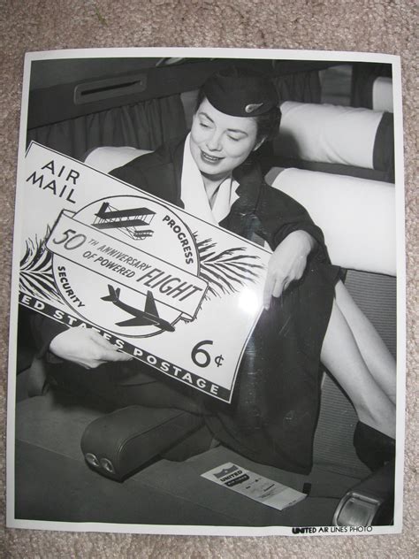 United Airlines Air Mail Stamp And Stewardess Photo 1953 Uahsws 25