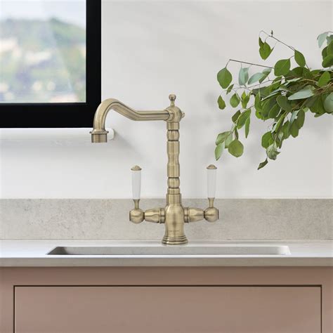 Caple Hadley Antique Brass Twin Lever Traditional Kitchen Tap Sinks