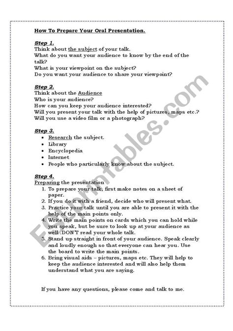 How To Prepare For An Oral Presentation Esl Worksheet By Yaarit