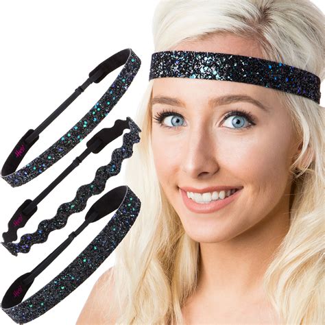 Hipsy Womens Adjustable No Slip Bling Glitter Headband 3 Pack Mixed