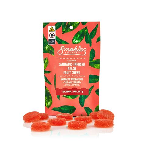 Smokiez Peach Fruit Chews 10mg 10pk Sacred Bloom Cannabis