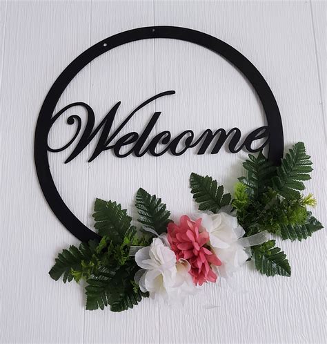 Welcome Sign With Metal Frame And Flower Decorations Welcome Wreath
