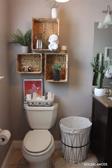 Use baskets, bins and jars for extra storage. Bathroom shelves with a twist! (sponsored pin) | HomeGoods ...