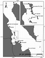 Mapa del área de la región de Bahía de los Ángeles, indicando los 14 ...