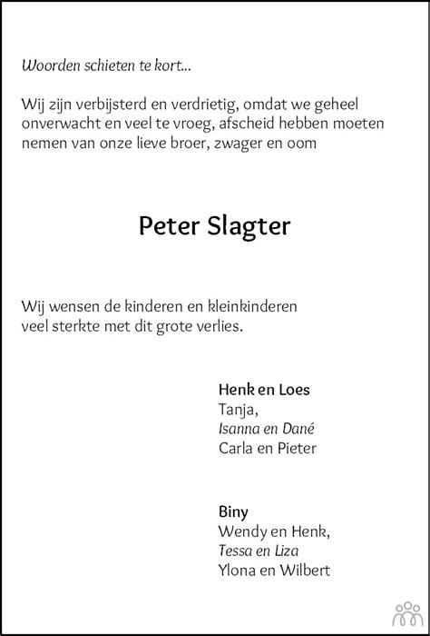 Pieter Peter Slagter 08 02 2021 Overlijdensbericht En Condoleances