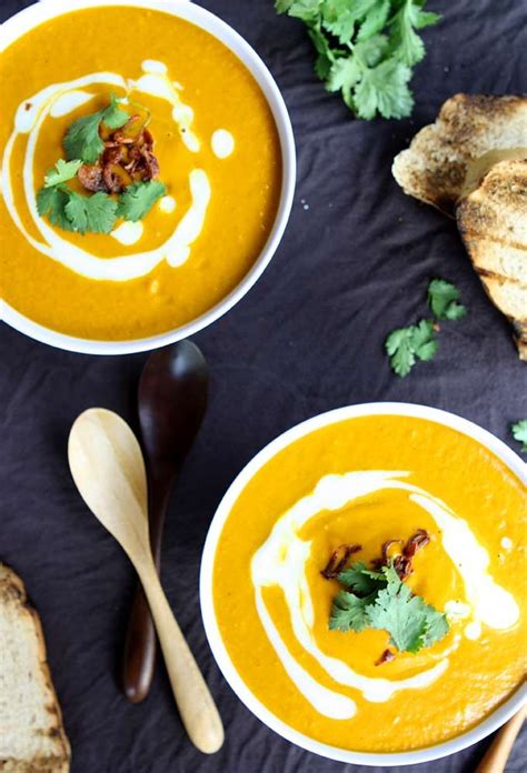 Pumpkin Turmeric Soup With Crispy Shallots And Grilled Bread