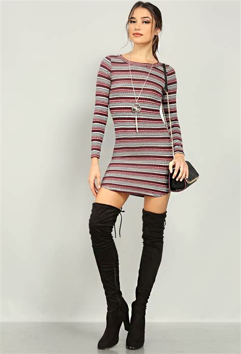 Striped Bodycon Dress W Necklace 14 99 Mud Boots Cool Outfits Casual Outfits Papaya Clothing