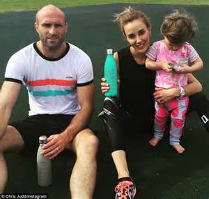 chris judd takes wife rebecca and daughter for a sprint around the race track daily mail online
