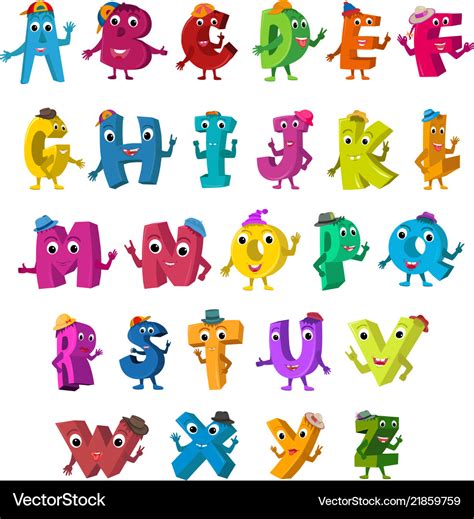 Abc Funny Alphabet Characters Alive Letters Vector Image