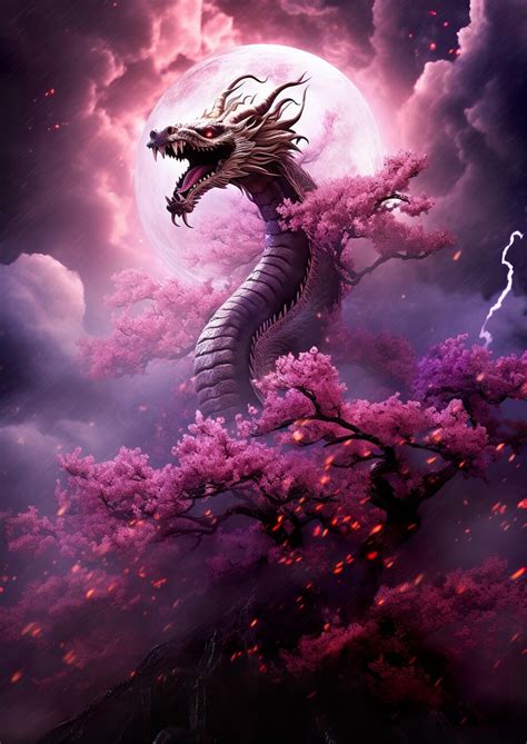 Plakát Poszter Japanese Blossom Dragon Drache Ajándéktárgyak