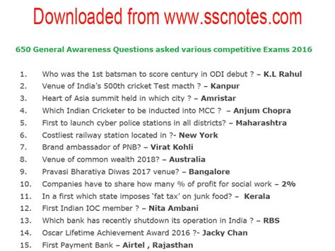 General Awareness Questions And Answers For Competitive Exams Gk