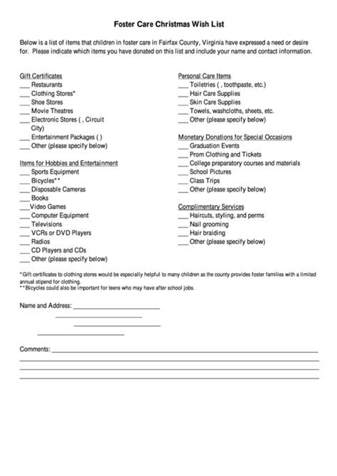 Donation Wish List Template Pdf Free Order Form