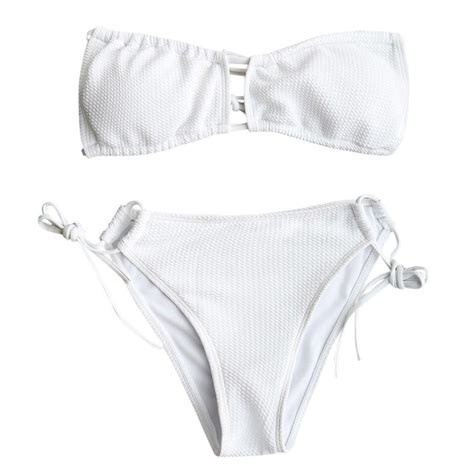 Side Tied Bandeau Bikini Set White 3l59760012 Size S Bandeau