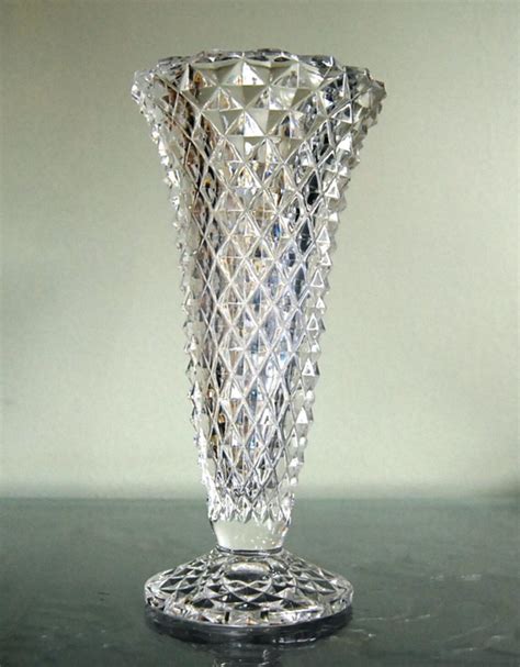Vintage Cut Crystal Vase By Princess House Diamond Point Etsy
