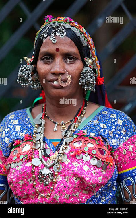 Portrait Of Woman With Traditional Jewelry Vanjara Tribe Maharashtra