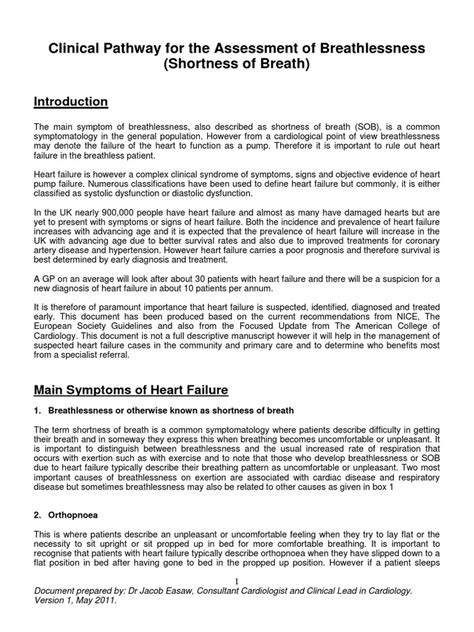 Assessment Of Breathlessness Clinical Pathway Assessment Handout