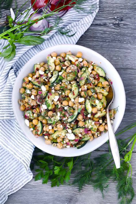 Mediterranean Chickpea Salad With Feta Cucumbers Bowl Of Delicious