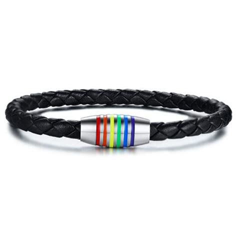 2021 lgbt gays pride lesbian black braided pu leather bracelet bisexual rainbow magnetic clasp