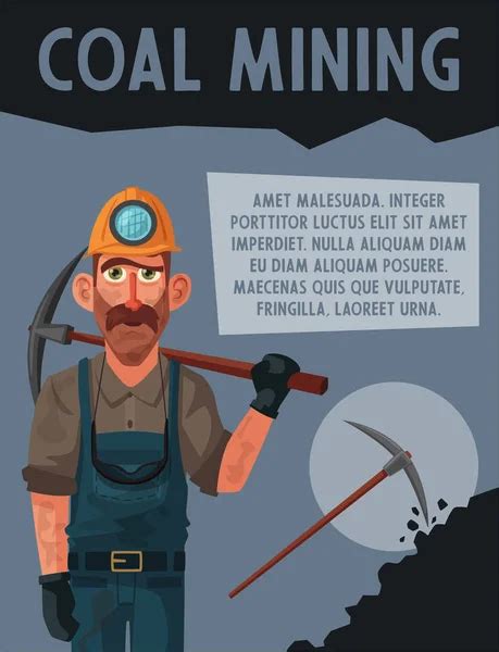Coal Mining Miner Character And Tools Cartoon Vector Illustration