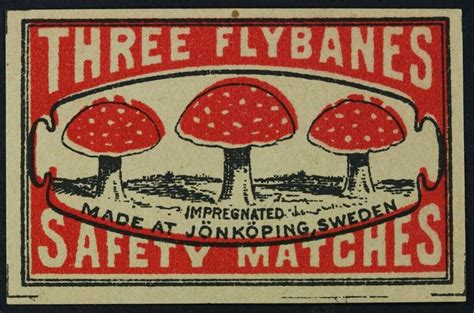 Three Flybanes Sweden Matchbox Art Matchbook Art Vintage Labels