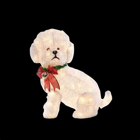 Lighted Fuzzy White Puppy Dog Wearing Red Bow Christmas Holiday Yard