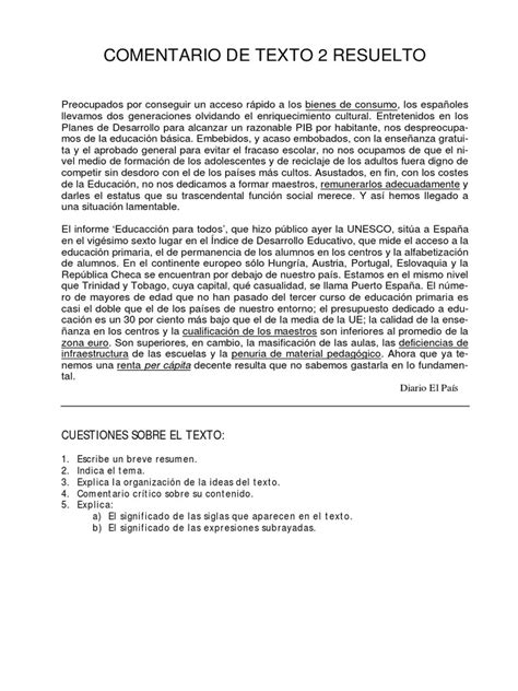 Comentario De Texto 2 Resuelto Unión Europea España