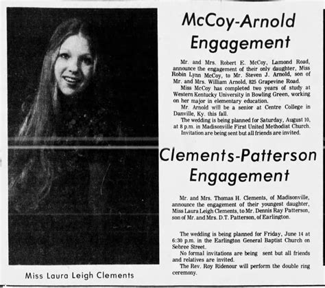 Laura Leigh Clements Engaged To Dennis Ray Patterson 1974