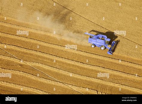 An Aerial View Of A Wheat Field Being Harvested Stock Photo Alamy